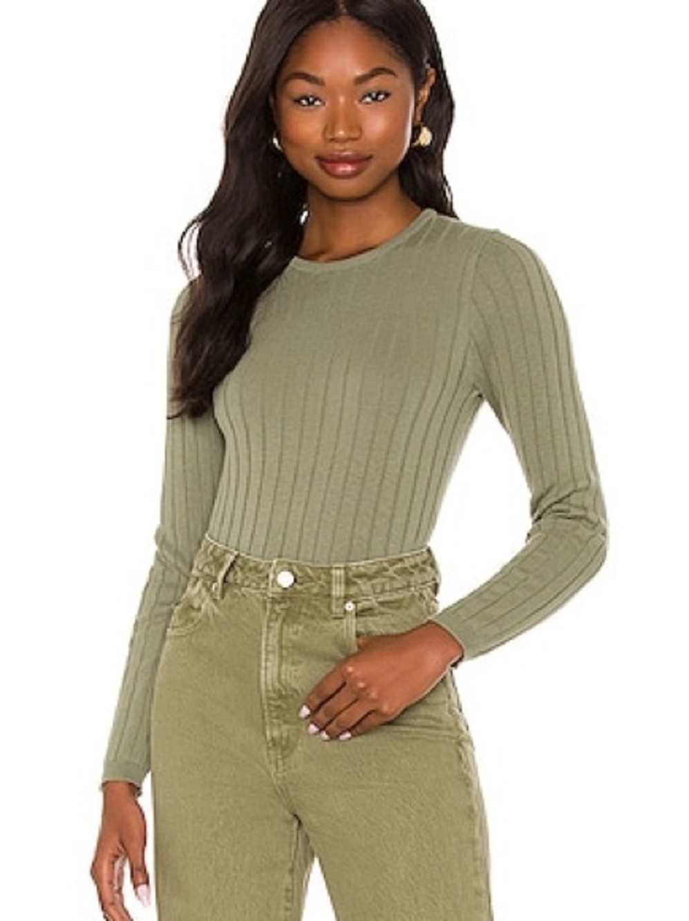 ROLLA'S Olive Green Ribbed Crewneck Sweater